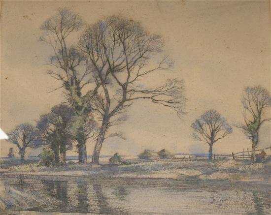 William Thomas Wood (1877-1958), charcoal, Winter landscape, 35.5cm x 40.5cm